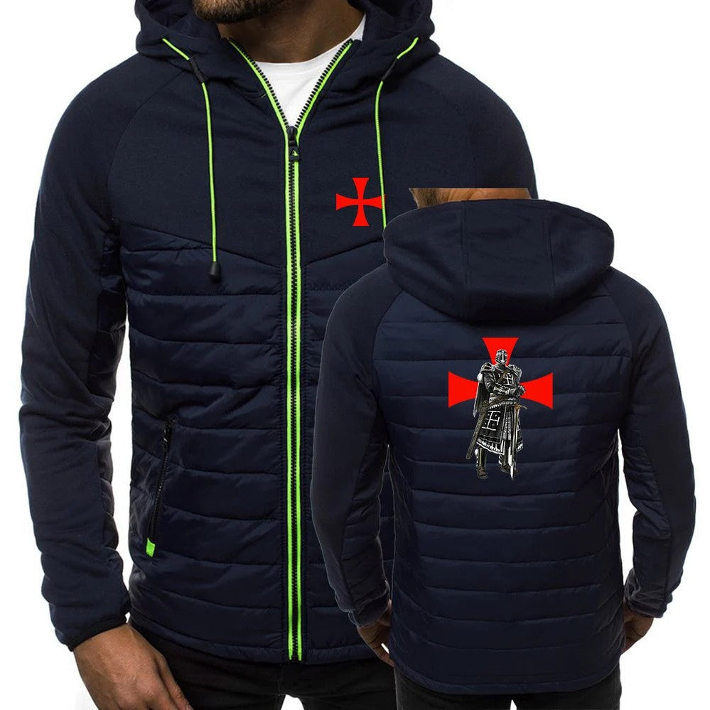 Knights Templar Hoodie - Blue Navy With Neon Zipper & Red Templar Cross