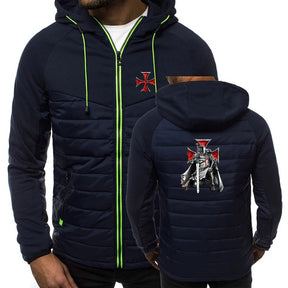 Templer-Kapuzenpullover – Marineblaues Design mit Aufdruck und Reißverschluss