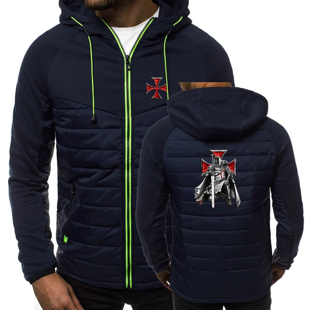 Templer-Kapuzenpullover – Marineblaues Design mit Aufdruck und Reißverschluss