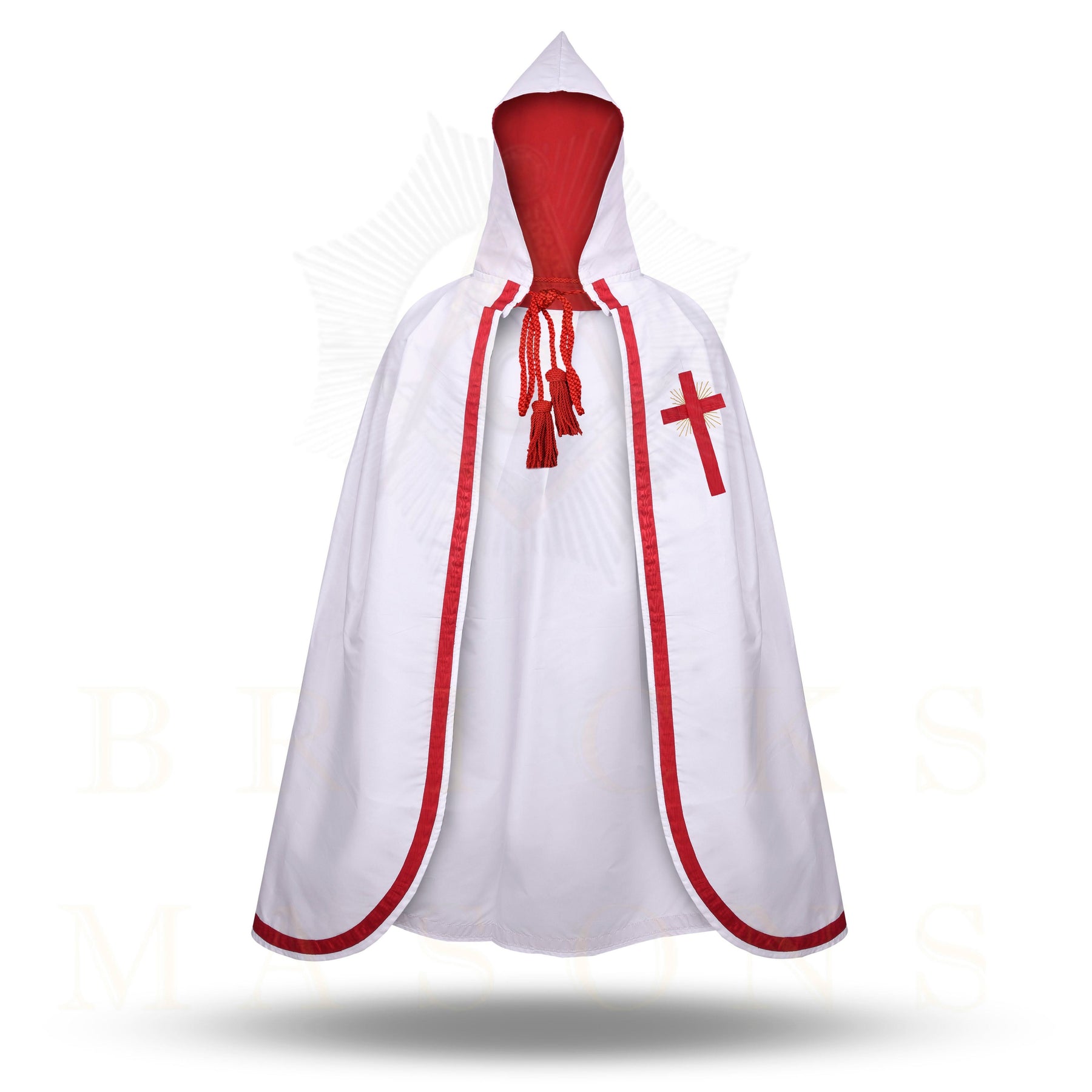 English Knights Templar Mantle - White With Red Ribbon & Cross