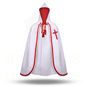 English Knights Templar Mantle - White With Red Ribbon & Cross
