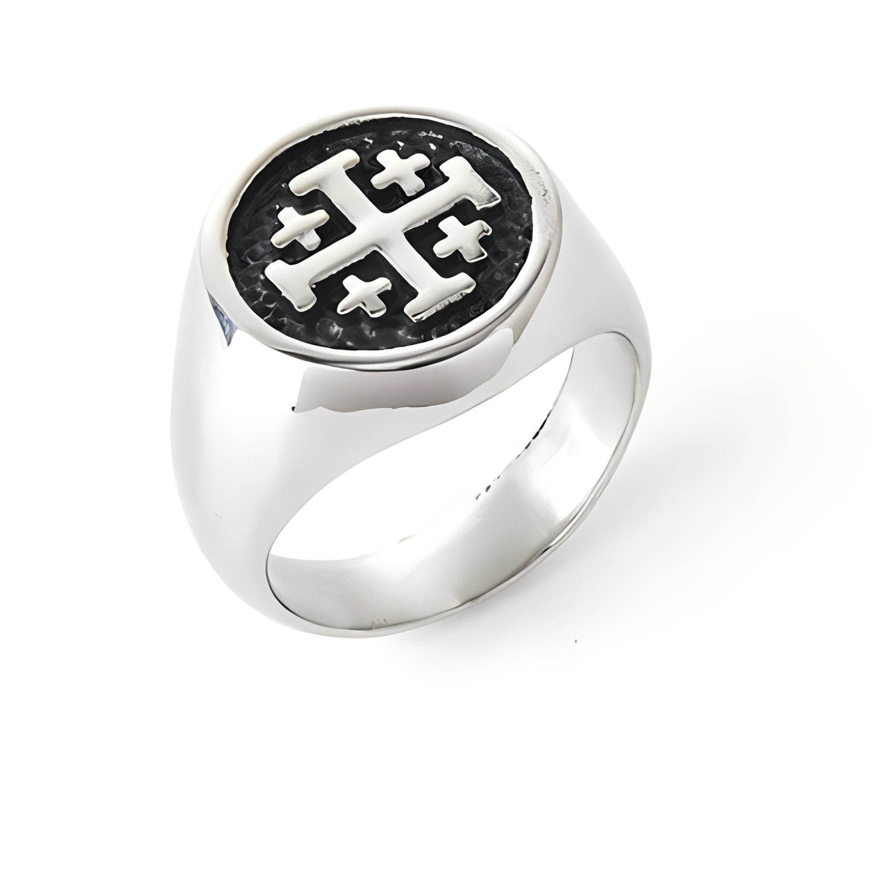 Knights Templar Ring - Black and Silver Steel t