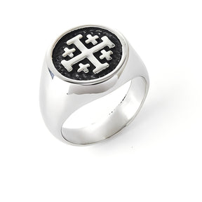 Knights Templar Ring - Black and Silver Steel t