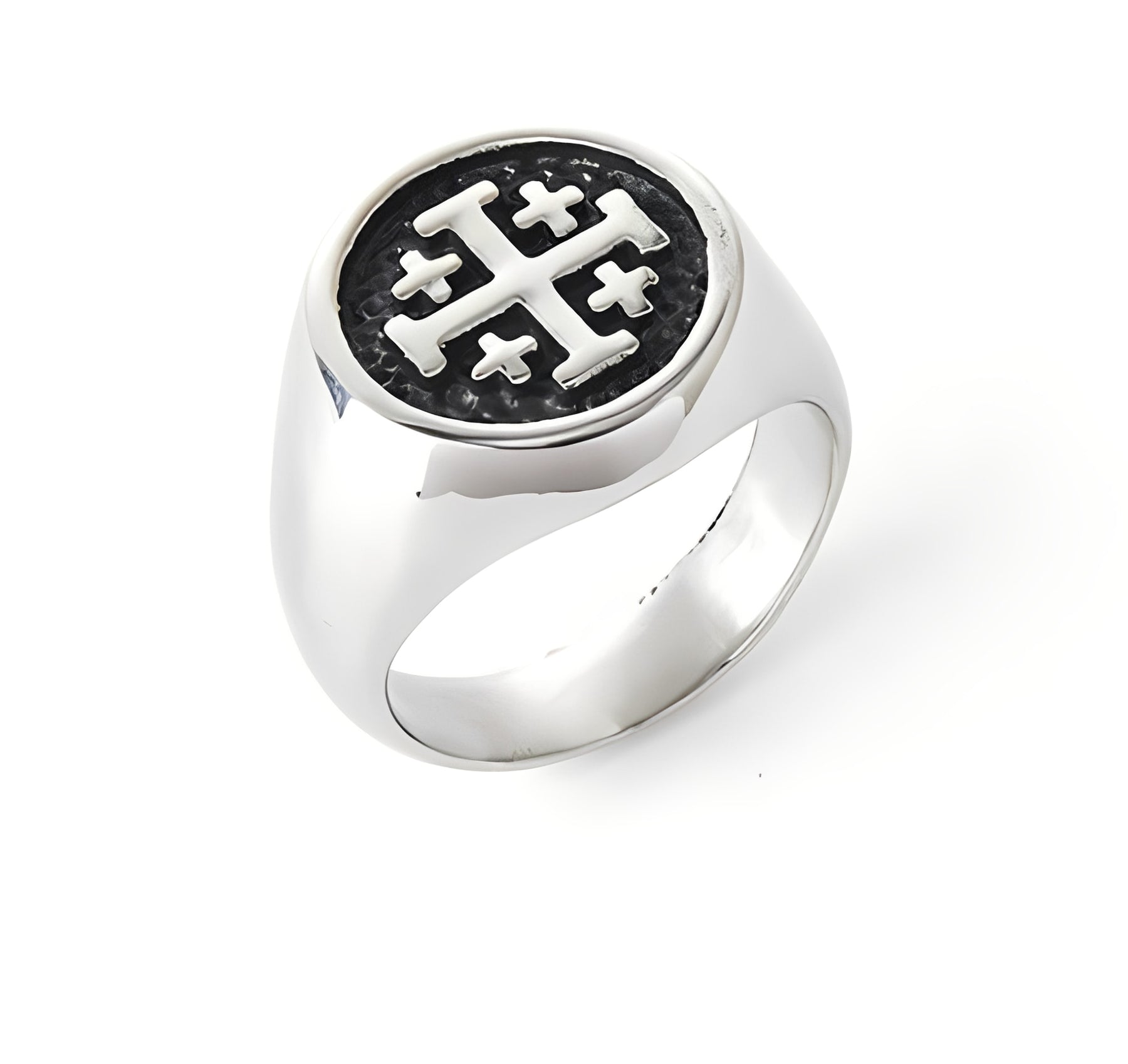 Knights Templar Commandery Ring - Black and Silver Steel Cross - Bricks Masons