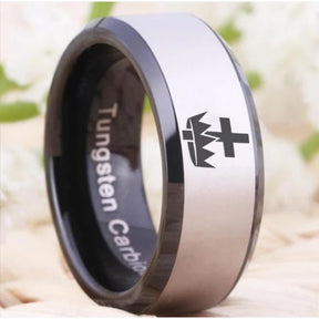 Knights Templar Ring - Black Beveled Tungsten Personalizable