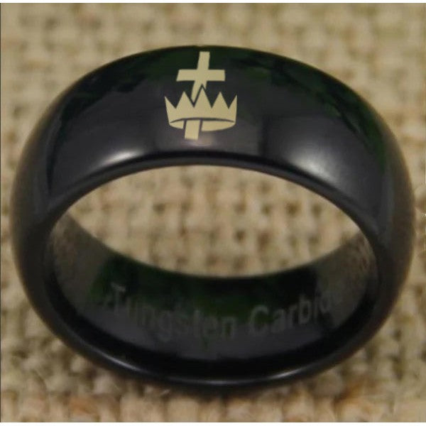 Knights Templar Ring - Black Dome Tungsten Personalizable