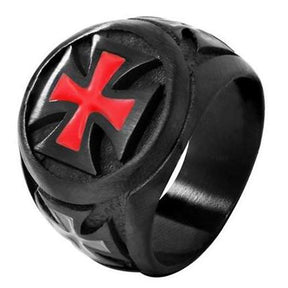 Knights Templar Ring - Black Tone Red Cross - Bricks Masons