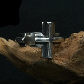 Knights Templar Ring - Cross 925 Sterling Silver Adjustable Ring - Bricks Masons
