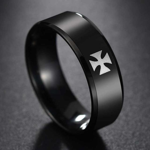 Knights Templar Ring - Cross Black Band - Bricks Masons
