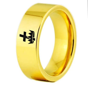 Knights Templar Ring - Gold Color Pipe Cut Tungsten Personalizable
