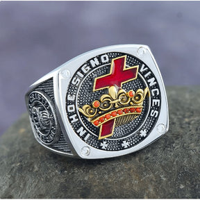 Knights Templar Ring - In Hoc Signo Vinces Crusader Seal Sterling Silver
