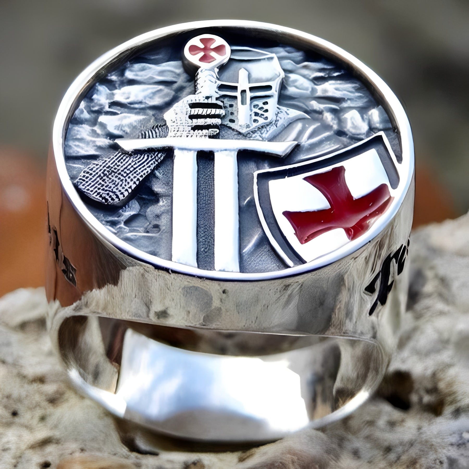 Knights Templar Ring - Red Armor Shield Crusader Cross - Bricks Masons