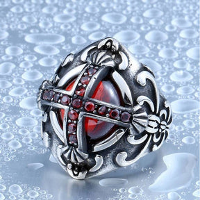 Knights Templar Ring - Red Stone † Silver and Gold