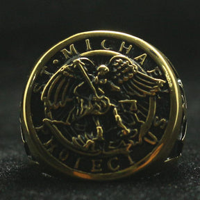 Knights Templar Ring - Saint Michael Protect Us Golden - Bricks Masons
