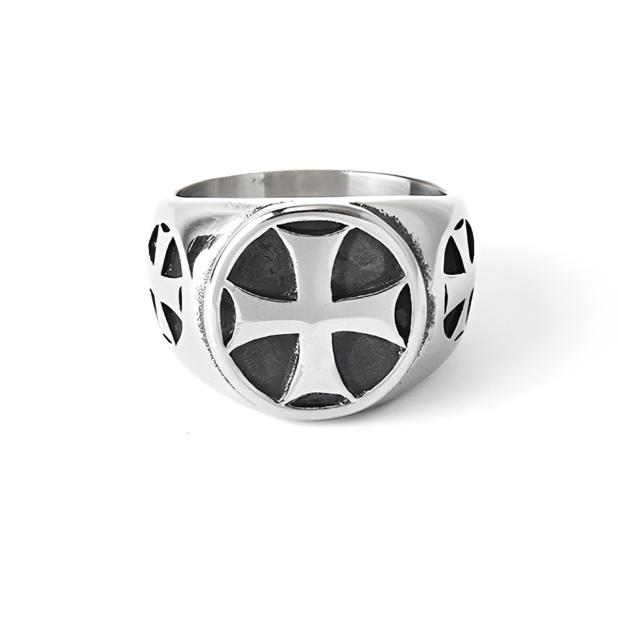 Knights Templar Ring - Silver & Black Stainless Steel † Templar