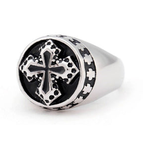 Knights Templar Ring - Silver & Black Stainless Steel Templar t
