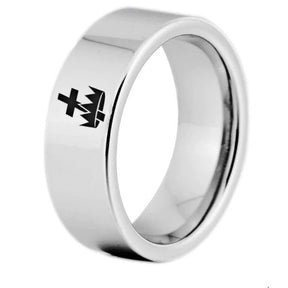 Knights Templar Ring - Silver Color Pipe Cut Tungsten Personalizable