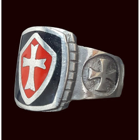 Knights Templar Ring - Silver Enamel † & Shield