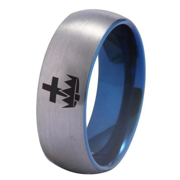 Knights Templar Ring - Silver With Blue Tungsten Personalizable