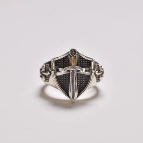Knights Templar Ring - Silver Zinc Alloy Templar Sword & Shield