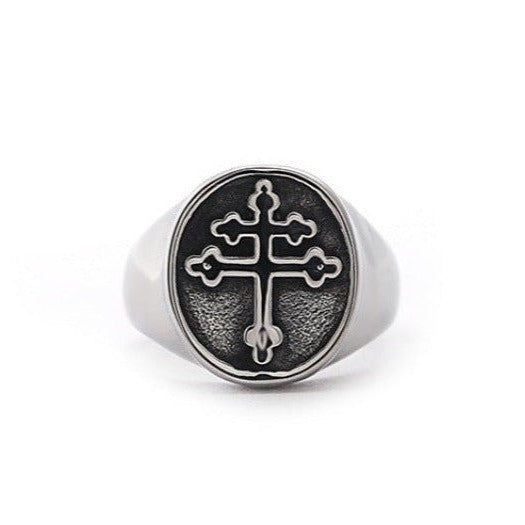Knights Templar Ring - Stainless Steel Silver and Black t