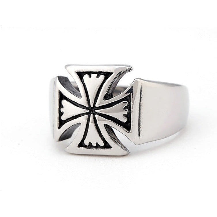 Knights Templar Ring - Stainless Steel Silver † With Black Lines