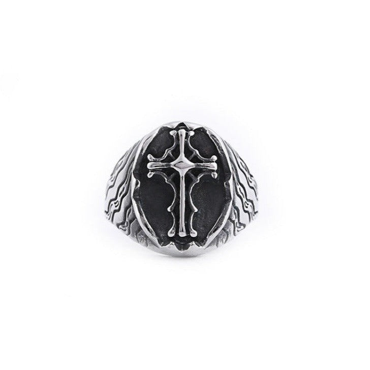 Knights Templar Ring - Stainless Steel Templar † Black & Silver