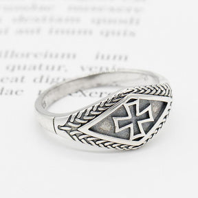 Knights Templar Ring - Sterling Silver Vintage Medieval Motif Cross - Bricks Masons