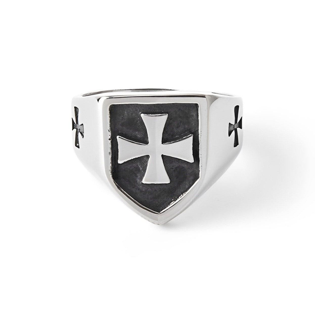 Knights Templar Ring - Templar Stainless Steel † Silver & Black