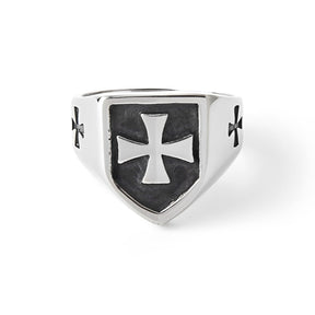 Knights Templar Ring - Templar Stainless Steel † Silver & Black