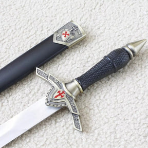 Knights Templar Sword - Brass Red Cross Crusader Shield With Black Scabbard (15.6")