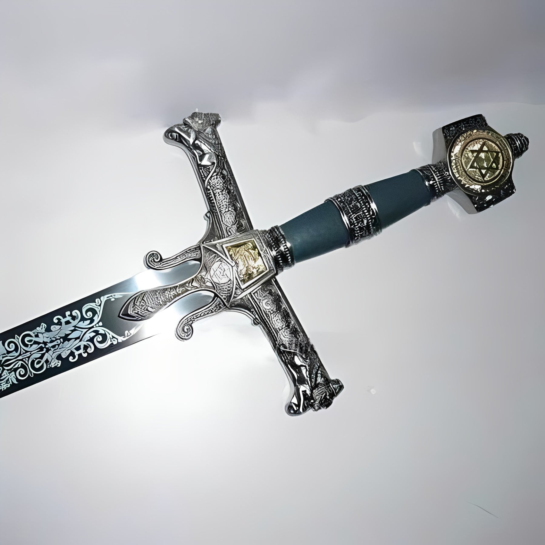 Knights Templar Sword - King Solomon Gold Ark of the Covenant Silver W/ Plaque 48.6" - Bricks Masons