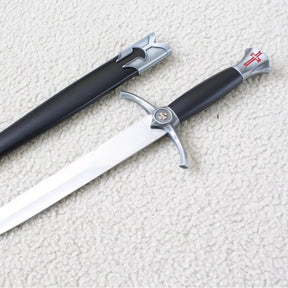 Knights Templar Sword - Silver Medieval Red Cross Crusader With Black Scabbard (15.4")