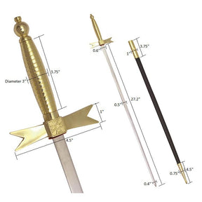 Knights Templar Sword - with Gold Hilt and Black Scabbard - Bricks Masons