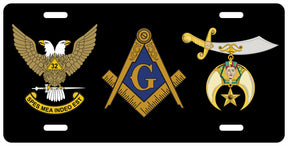 Scottish Rite Shriners Master Mason Blue Lodge License Plate Frame - High Gloss Aluminum - Bricks Masons