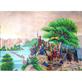 Handbemalte Schürze – Eine Maisgarbe hängt in der Nähe eines Wasserfalls (Poster, 61 x 46 cm)