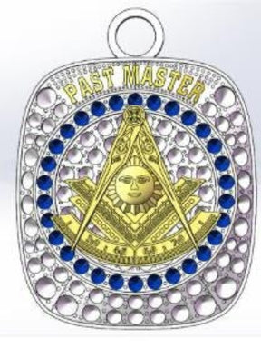 Past Master Blue Lodge Pendant - White Gold Plated With Rhinestones - Bricks Masons