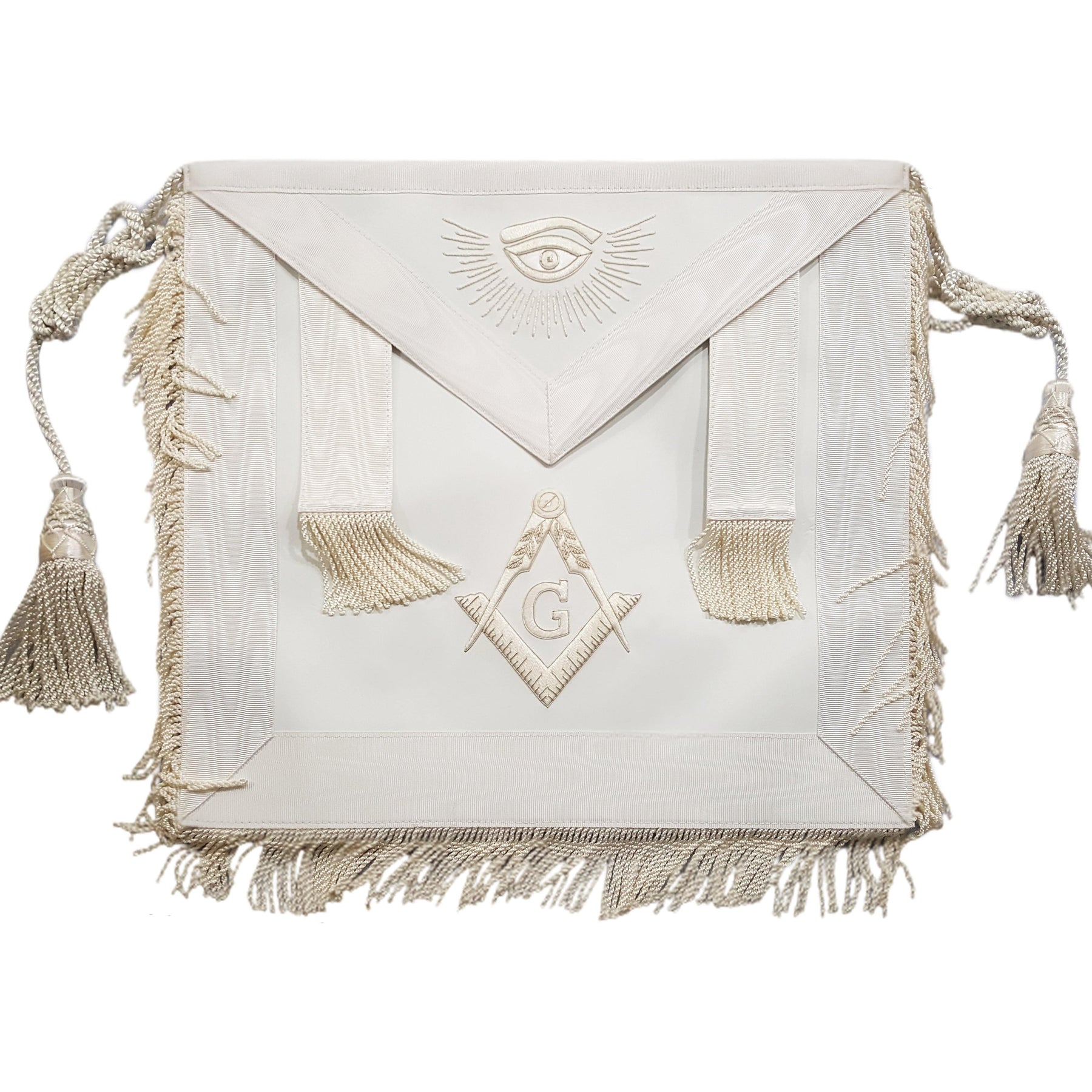 Master Mason Blue Lodge Apron - All White with Tassels & Cords - Bricks Masons