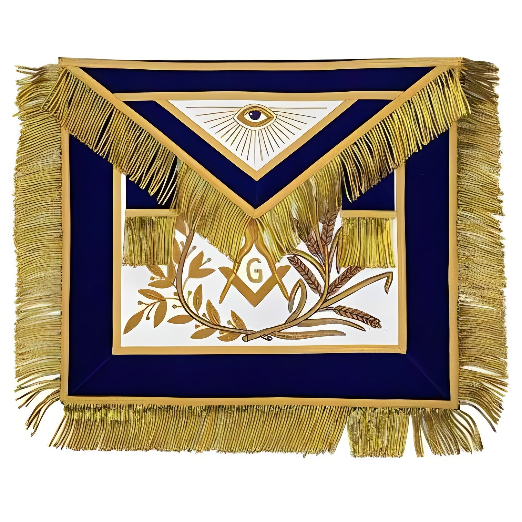 Master Mason Blue Lodge Apron - Blue Velvet with Gold Fringe Hand Embroidered - Bricks Masons