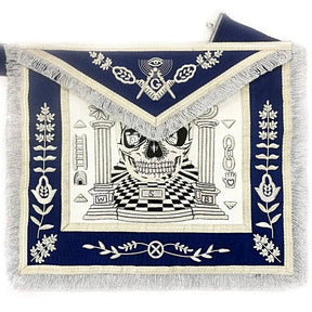 Master Mason Blue Lodge Apron - Skull Pillars Masters Carpet Silver Embroidery - Bricks Masons