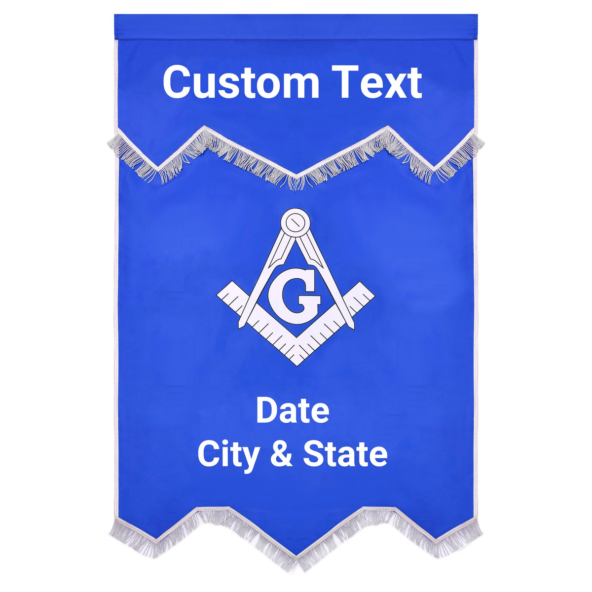 Master Mason Blue Lodge Banner - Blue & White Printed With Silver Braid & Fringe