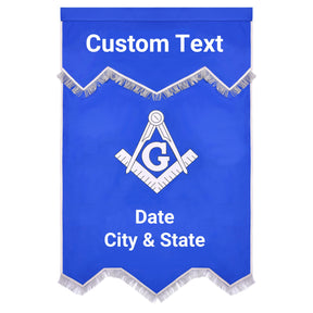 Master Mason Blue Lodge Banner - Blue & White Printed With Silver Braid & Fringe