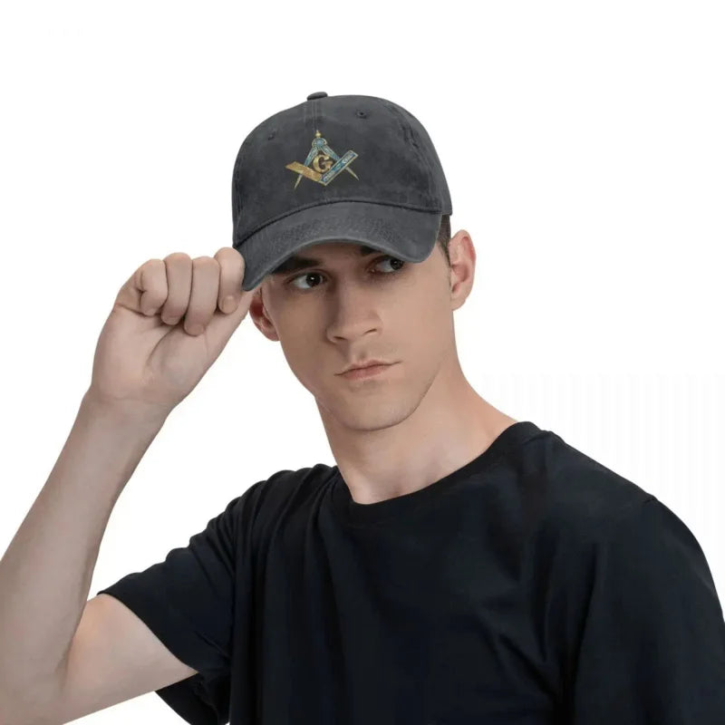 Master Mason Blue Lodge Baseball Cap - Blue & Gold Square Compass - Bricks Masons