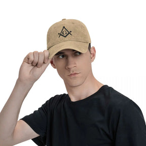 Master Mason Blue Lodge Baseball Cap - Gold Square Compass - Bricks Masons