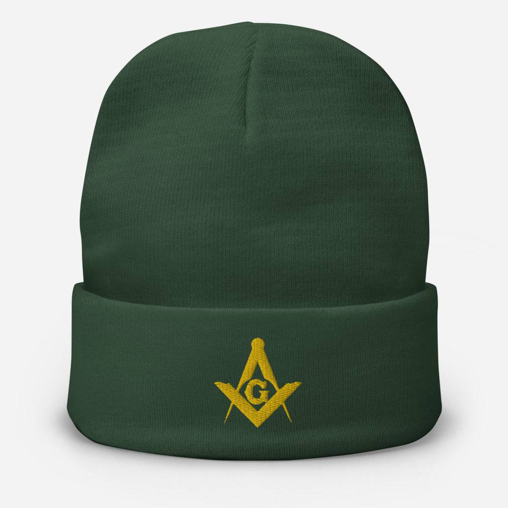 Master Mason Blue Lodge Beanie - Square and Compass G Golden Embroidery - Bricks Masons