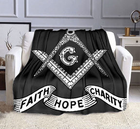 Master Mason Blue Lodge Blanket - The Freemasons Printed Flannel Cashmere - Bricks Masons