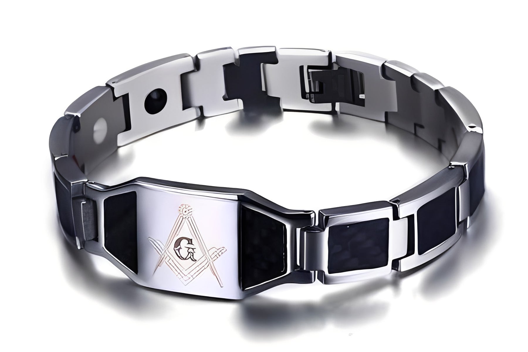 Master Mason Blue Lodge Bracelet - Silver Magnetic Stainless Steel - Bricks Masons