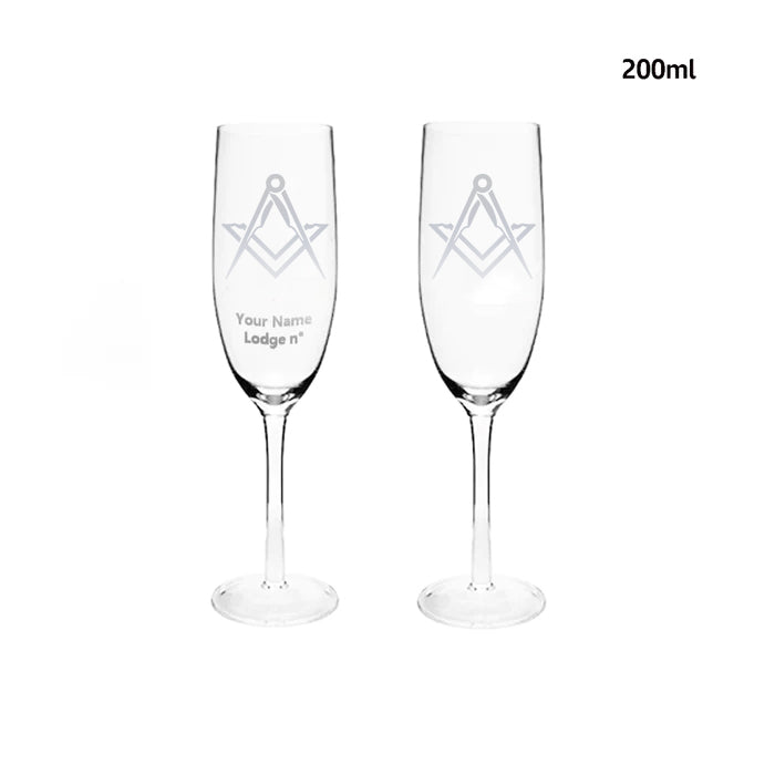 Master Mason Blue Lodge Champagne Flute - 2 Pieces Set - Bricks Masons