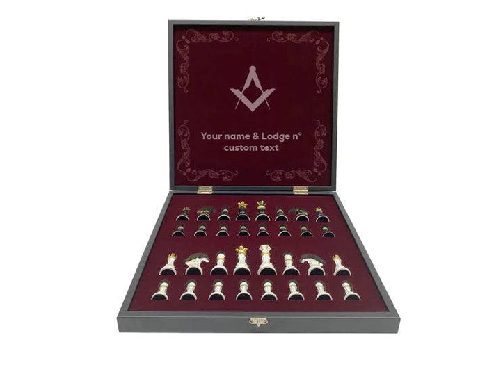 Master Mason Pattern Subtle Home Master Mason Blue Lodge Chess Set - Black Marble Pattern