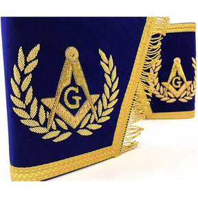 Master Mason Blue Lodge Cuff - Dark Blue & Gold Square & Compass G with Fringe